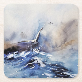 Atmosferische Oceaan Storm Aquarel Kunst Onderzett Kartonnen Onderzetters