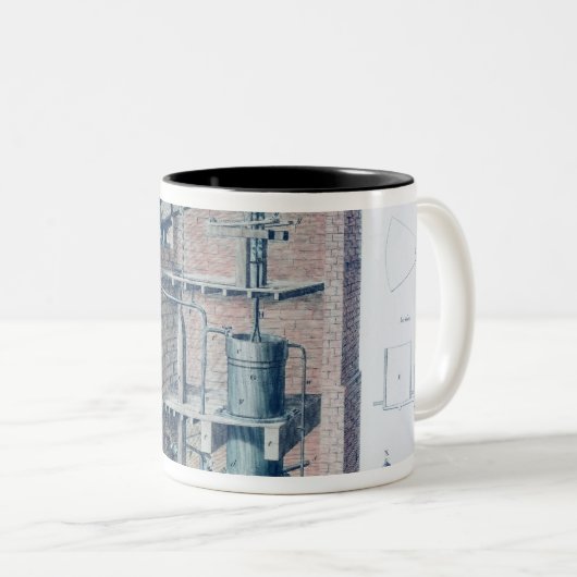 Atmosferische stoommotor tweekleurige koffiemok (Voorkant rechts)