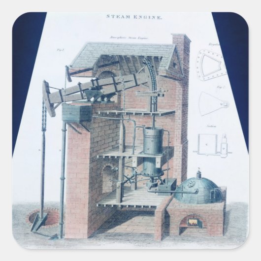 Atmosferische stoommotor vierkante sticker (Voorkant)