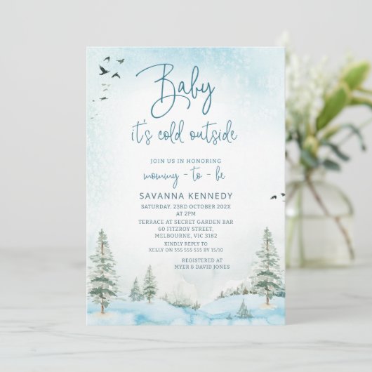 Atmosferische Winter Baby Het is Koud Baby shower Kaart (Staand voorkant)