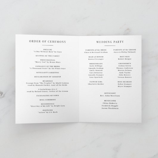 Atmosphere Folded Card Wedding Program Kaart (Binnen)