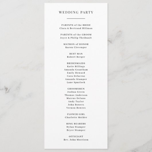 Atmosphere Skinny Vertical Wedding Programme Programmakaart (Achterkant)