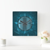 "Atmospheric Blue/Aqua Patterned >Wall Clock" Vierkante Klok (Huis)