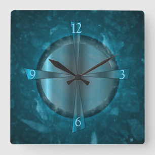 "Atmospheric Blue/Aqua Patterned >Wall Clock" Vierkante Klok