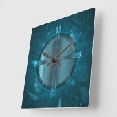 "Atmospheric Blue/Aqua Patterned >Wall Clock" Vierkante Klok (Hoek)