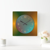 Atmospheric BlueGreen met Gold Border Clock Vierkante Klok (Huis)
