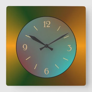 Atmospheric BlueGreen met Gold Border Clock Vierkante Klok