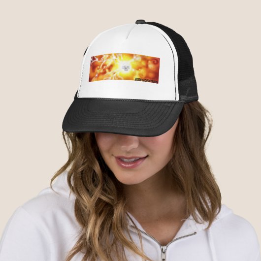 ATOM Banner Trucker Hat Pet (In situ)