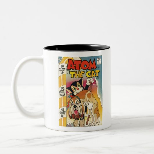 Atom the Cat - Superheld - Super Cat - Retro Cat Tweekleurige Koffiemok (Links)