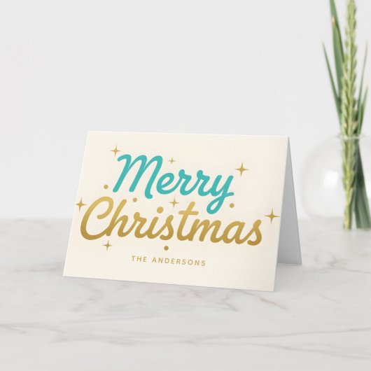 Atomair Middeneeuwse Script Prettig Kerstfeest Feestdagen Kaart (Voorkant)