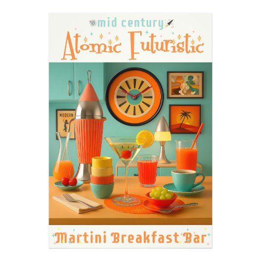 Atomair Retro Futuristische Martini Breakfast Bar Foto Afdruk (Voorkant)