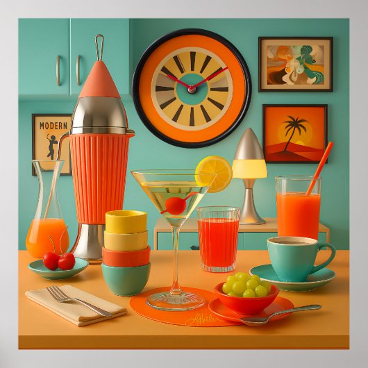 Atomair Retro Futuristische Martini Breakfast Bar Poster (Voorkant)