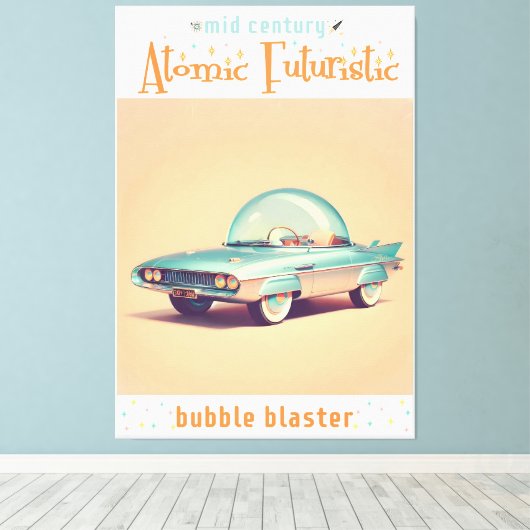 Atomaire Futuristische Bubbelblaasauto Canvas Afdruk (Insitu (Houten vloer))
