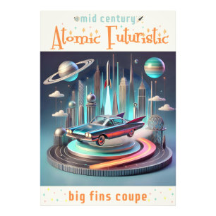 Atomaire Futuristische Grote Vinvorm Coupe Auto Foto Afdruk