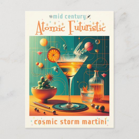Atomaire Futuristische Kosmische Storm Martini Briefkaart (Voorkant)