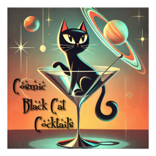 Atomaire Futuristische Kosmische Zwarte Kat Cockta Foto Afdruk