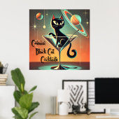Atomaire Futuristische Kosmische Zwarte Kat Cockta Poster (Thuiskantoor)