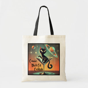 Atomaire Futuristische Kosmische Zwarte Kat Cockta Tote Bag