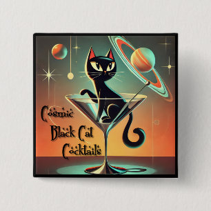 Atomaire Futuristische Kosmische Zwarte Kat Cockta Vierkante Button 5,1 Cm