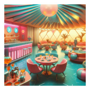 Atomaire Futuristische Retro Florida Lounge Foto Afdruk