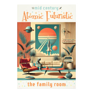 Atomaire Futuristische Space Age Huiskamer Foto Afdruk