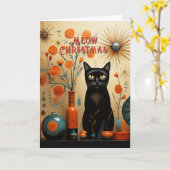 Atomaire Kat Retro Sputnik Oranje Zwart Turquoise Kaart (Gele Bloem)