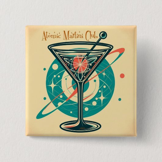 Atomaire Martini Club Vierkante Button 5,1 Cm (Voorkant)