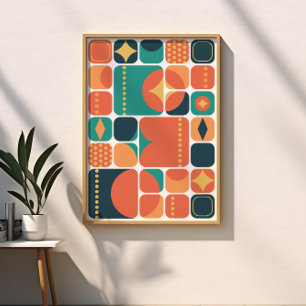 Atomaire Mid Century Abstract Houtskool, Teal, Ora Perfect Poster