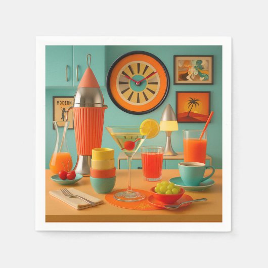 Atomaire Retro Futuristische Martini Breakfast Bar Servet (Voorkant)