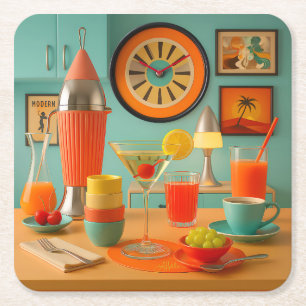 Atomaire Retro Futuristische Martini Ontbijtbar Kartonnen Onderzetters