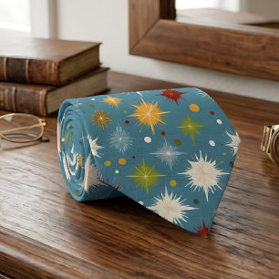 Atomaire sterrenexplosie turquoise mid-century mod stropdas
