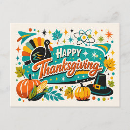 Atomaire Thanksgiving-kalkoen met pompoen uit het Feestdagenkaart