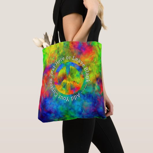 [Atomaire Tie-Dye] Vredessymbool Aangepaste Tekst  Tote Bag (Dichtbij)