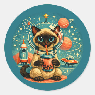 Atomaire Tijdperk Buitenruimte Boba Siamese Ruimte Ronde Sticker
