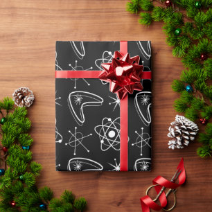 Atomaire Vormen MidCentury Modern Kerstmis MCM Zwa Cadeaupapier