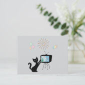 ATOMARE KAT & OUDE TV SET RETRO ANSICHTKAART BRIEFKAART (Staand voorkant)
