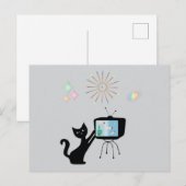 ATOMARE KAT & OUDE TV SET RETRO ANSICHTKAART BRIEFKAART (Voorkant / Achterkant)
