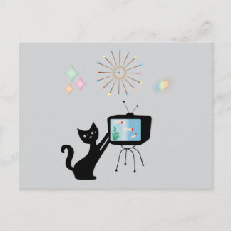 ATOMARE KAT & OUDE TV SET RETRO ANSICHTKAART BRIEFKAART