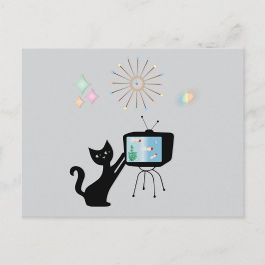 ATOMARE KAT & OUDE TV SET RETRO ANSICHTKAART BRIEFKAART (Voorkant)