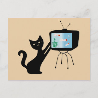 ATOMARE KAT & OUDE TV SET RETRO ANSICHTKAART BRIEFKAART