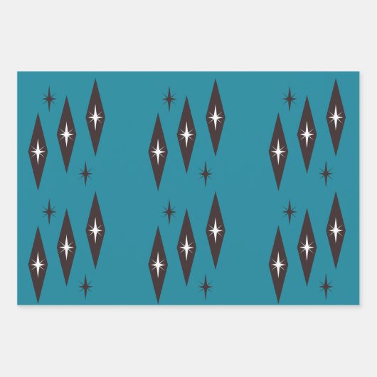 Atomic 1950's Diamonds Pattern Blauwgroen Inpakpapier Vel (Voorkant 2)