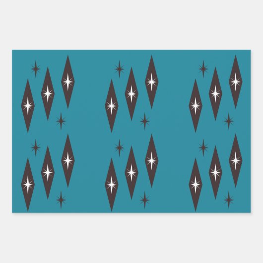 Atomic 1950's Diamonds Pattern Blauwgroen Inpakpapier Vel (Voorkant)