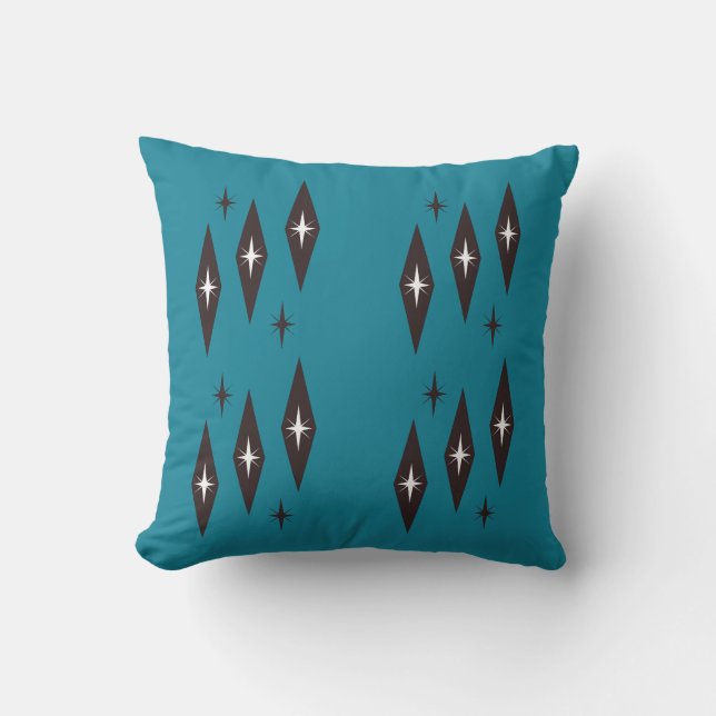Atomic 1950's Diamonds Pattern Blauwgroen Kussen (Voorkant)