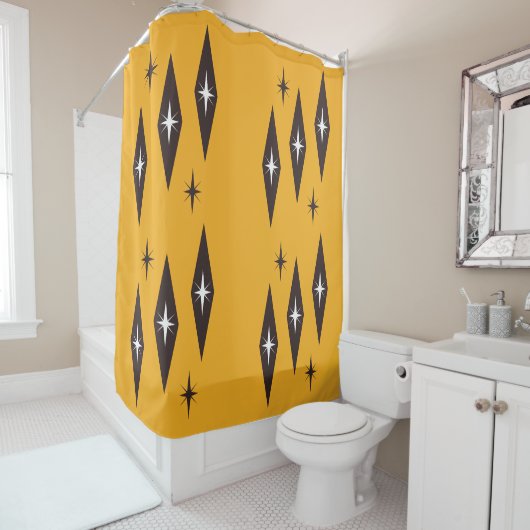 Atomic 1950's Diamonds Pattern Sinaasappel Douchegordijn (In situ)