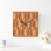 Atomic 1950's Diamonds Stars Sinaasappel Vierkante Klok (Huis)