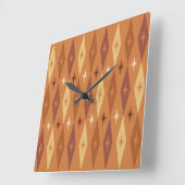 Atomic 1950's Diamonds Stars Sinaasappel Vierkante Klok (Hoek)