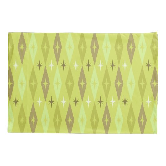 Atomic 1950's Diamonds Sterren Chartreuse Kussensloop (Achterkant)