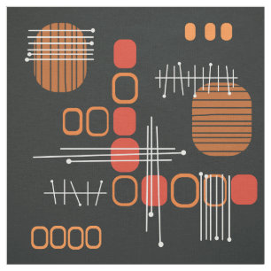 Atomic Abstract Barkcloth Black Burnt Oranje Stof