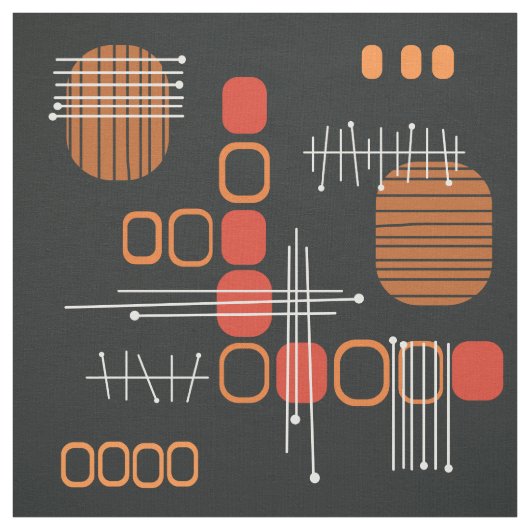 Atomic Abstract Barkcloth Black Burnt Oranje Stof (Swatch)