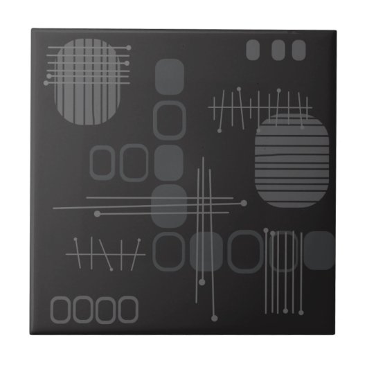 Atomic Abstract Barkcloth Black Tegeltje (Voorkant)